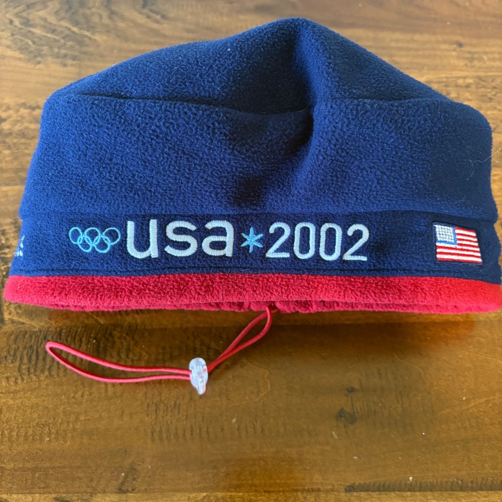 Roots Beanie Hat Beret Blue 2002 US Olympic Team Fleece USA Vintage Canada Made